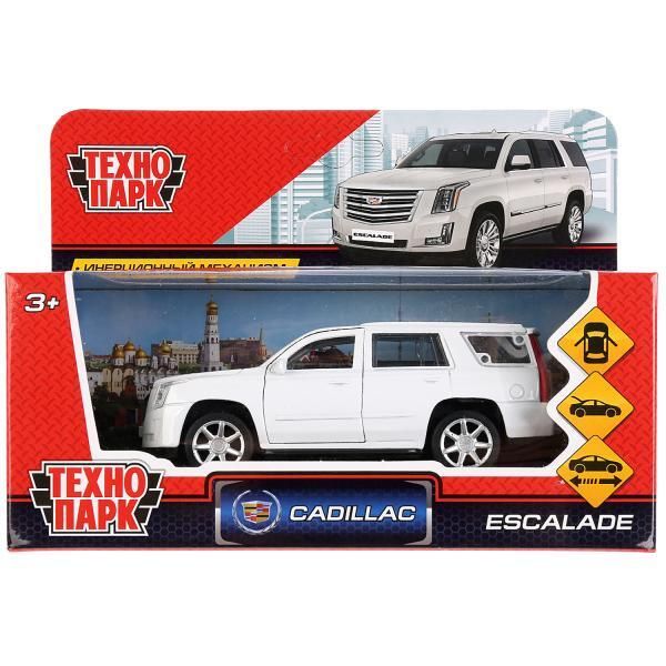 Metal car CADILLAC ESCALADE 12 cm, doors, luggage, inertz, white, cor. Technopark