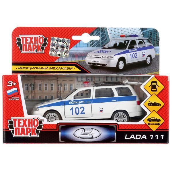 Metal car LADA 111 POLICE, 12 cm, doors, luggage, inertia, cor. Technopark