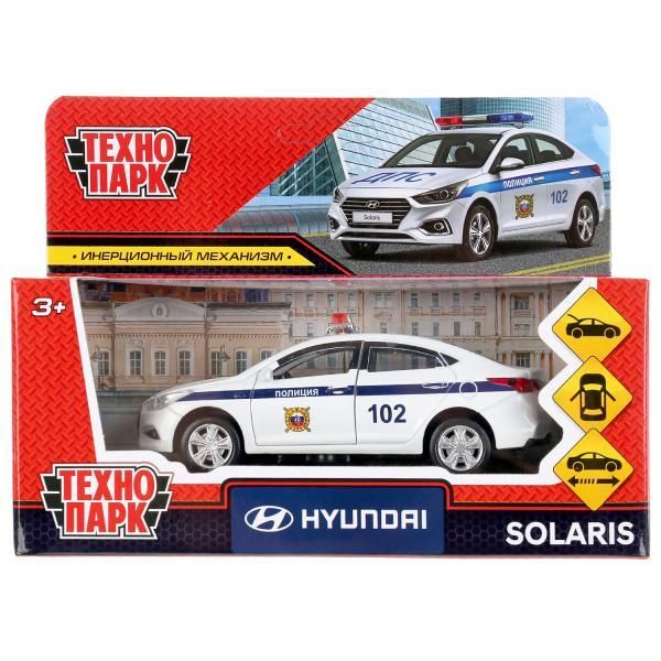 Metal car HYUNDAI SOLARIS POLICE 12 cm, doors, bug, inertz, white, cor. Technopark