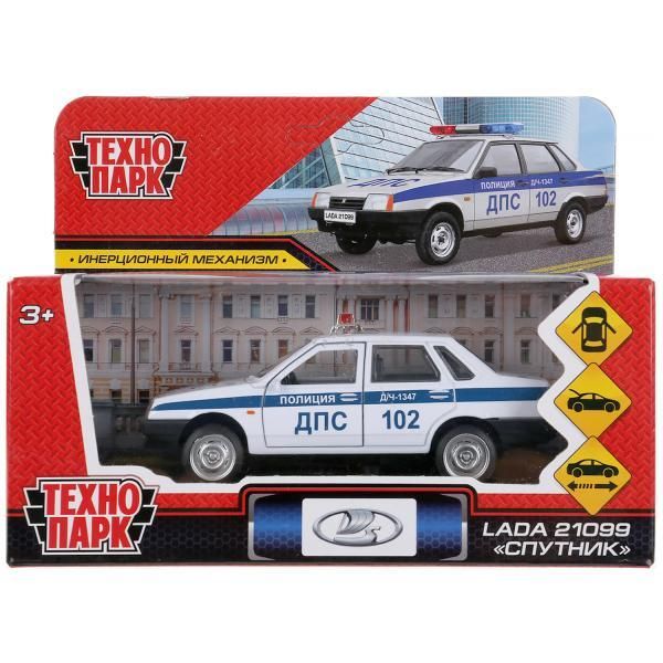 Metal car LADA-21099 ТSPUTNIKУ POLICE 12 cm, doors, luggage, white, cor. Technopark