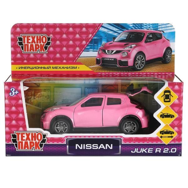 Metal car NISSAN JUKE-R 2.0 long 12 cm, doors, luggage, iner, pink, cor. Technopark