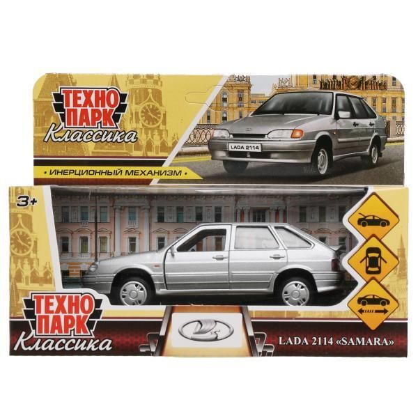 Metal car LADA-2114 ТSAMARAУ 12 cm, doors, luggage, inertz, silver, cor. Technopark