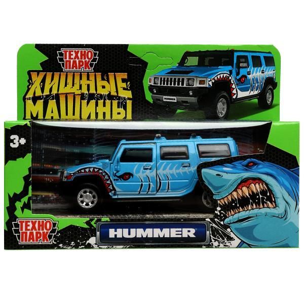 Metal car HUMMER H2 Predators 12 cm, doors, luggage, inertz, blue, cor. Technopark