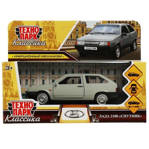 Metal car LADA-2108 ТSPUTNIKУ 12 cm, doors, bug, inertz, silver, cor. Technopark