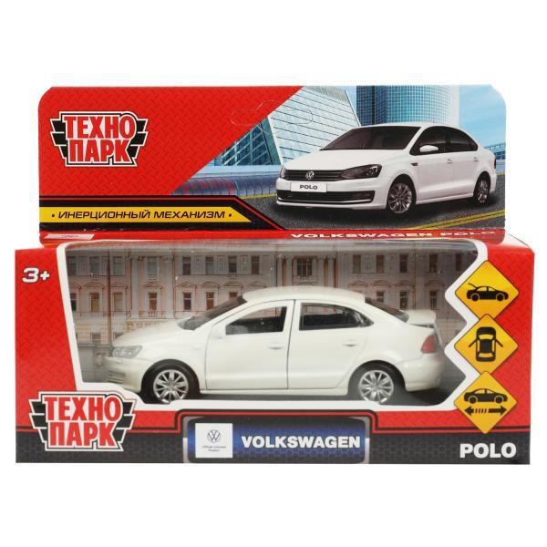 Metal car VOLKSWAGEN POLO length 12 cm, doors, luggage, inertia, white , kor. Technopark